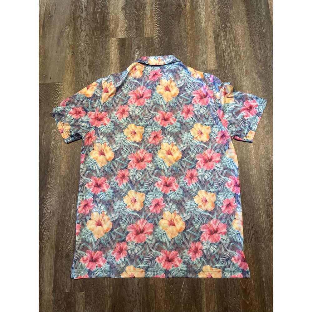 Sunday Swagger Aloha Floral Hawaiian Print Golf Polo Men's Large - Picture 2 of 6